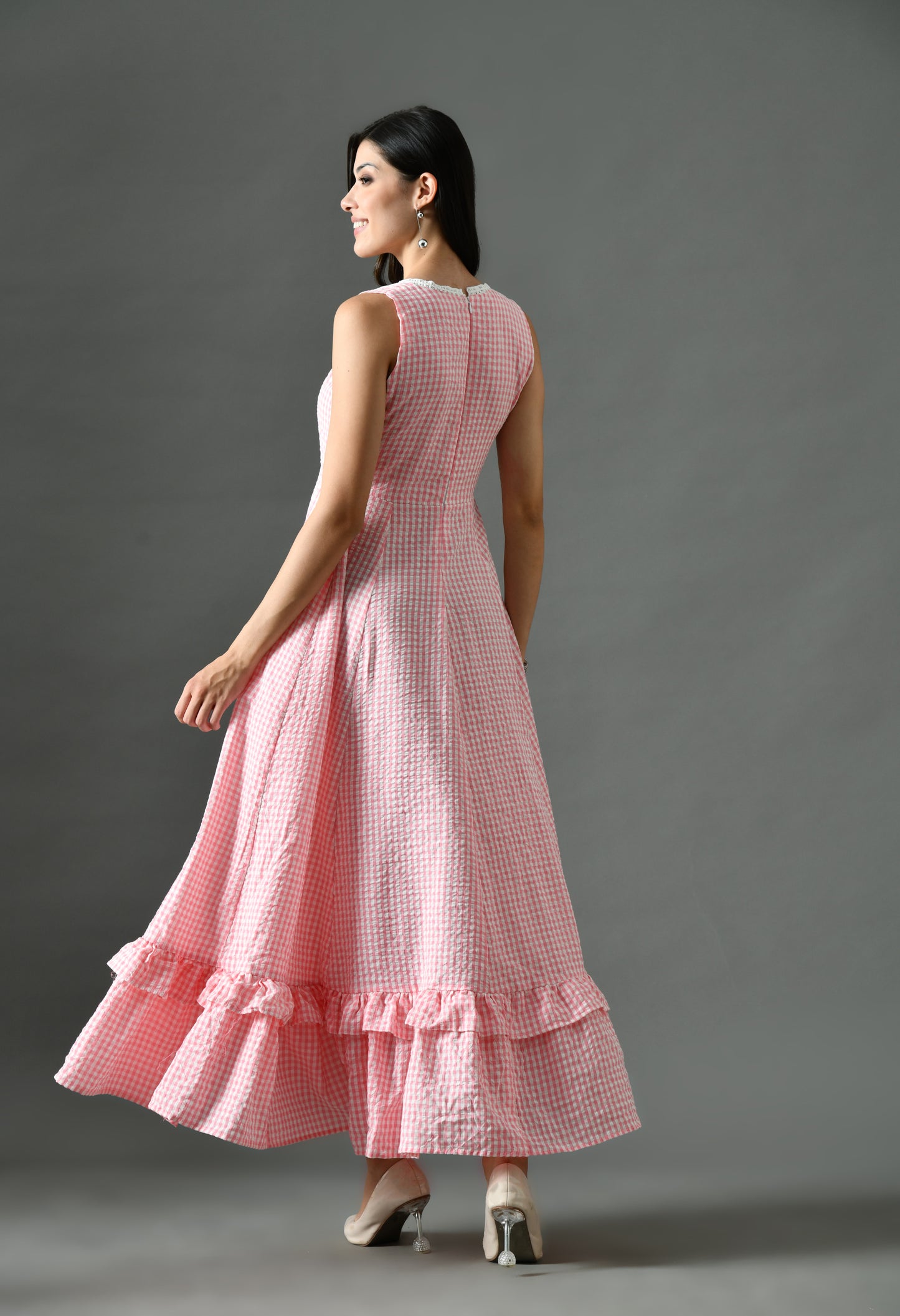 Blush Gingham Cotton Maxi Dress