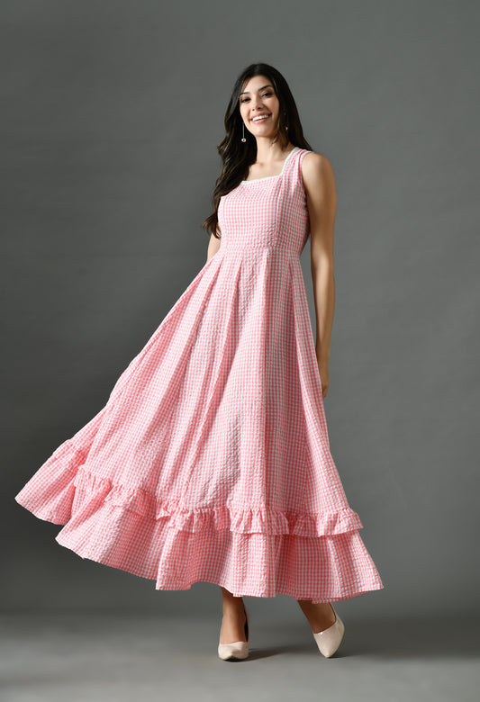 Blush Gingham Cotton Maxi Dress