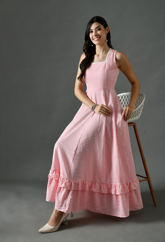 Blush Gingham Cotton Maxi Dress