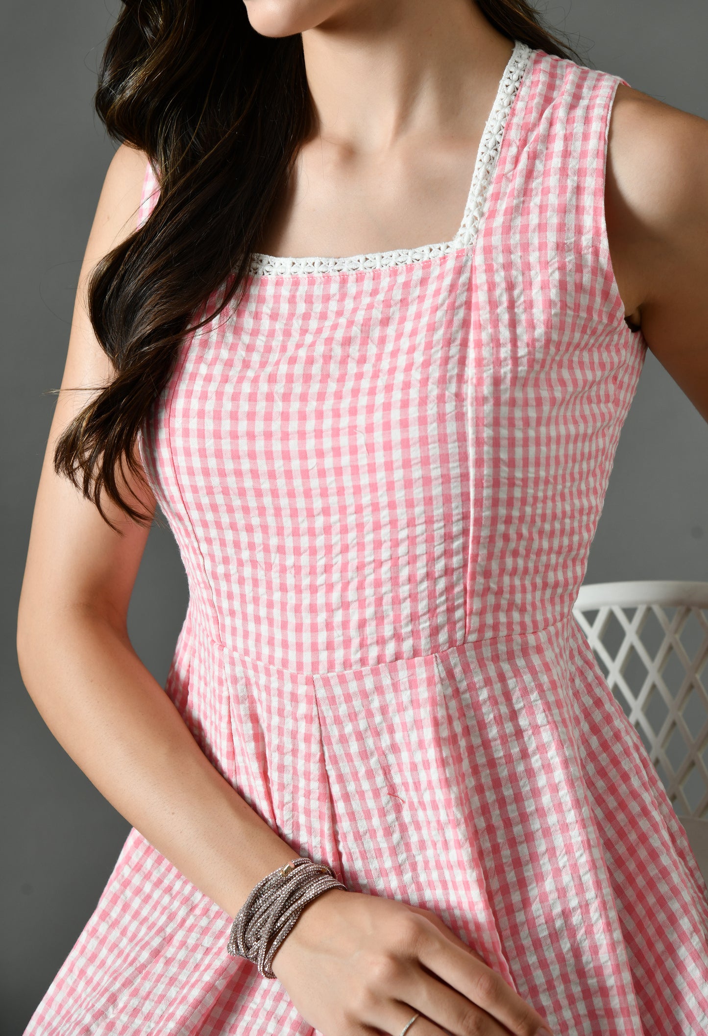 Blush Gingham Cotton Maxi Dress