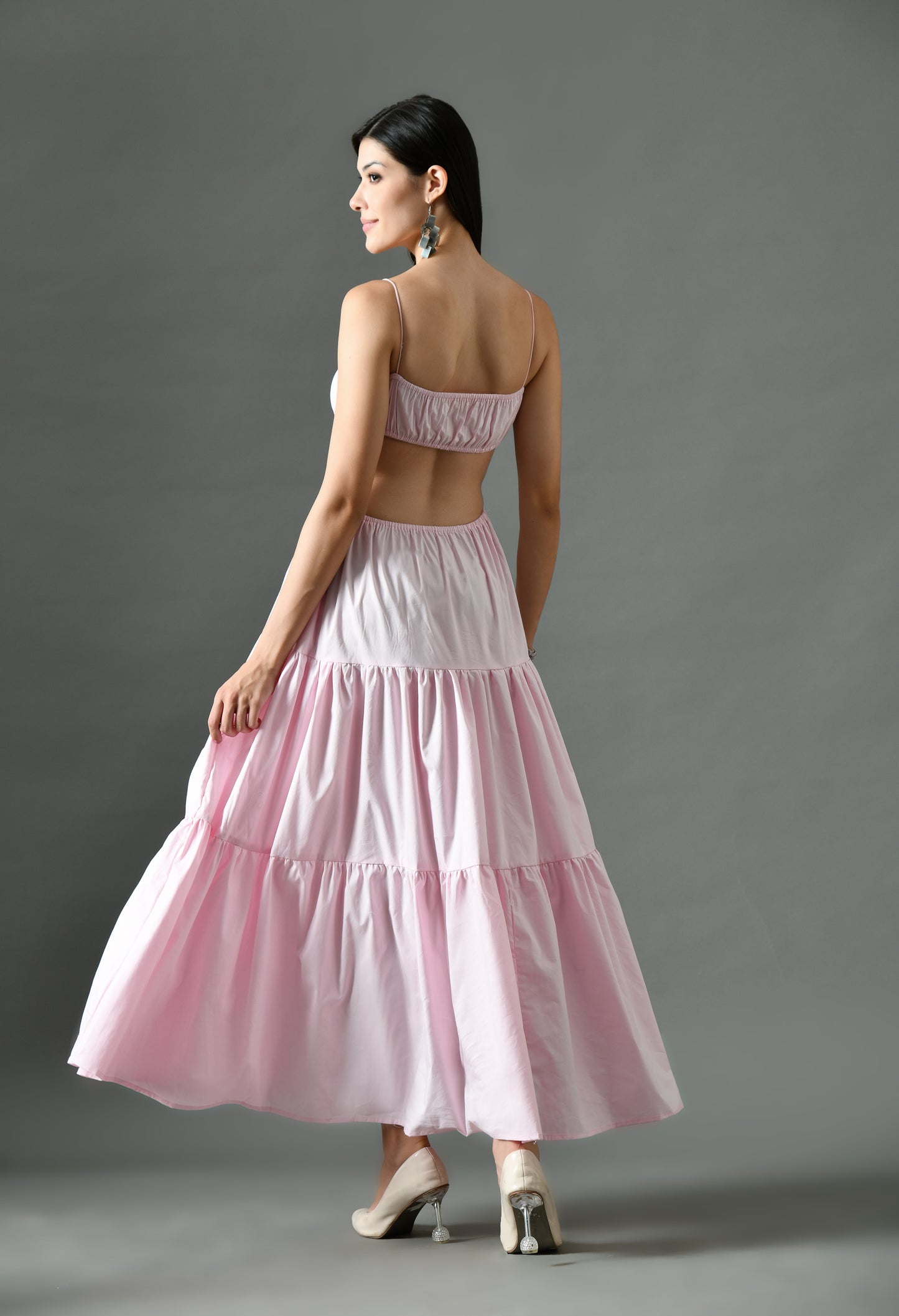 Blush Pink Ruched Tube Maxi Dress