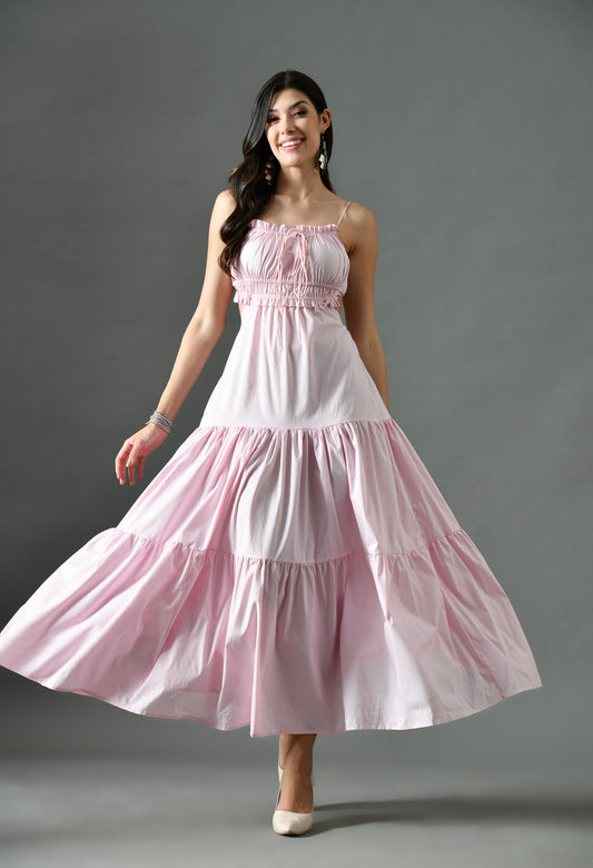Blush Pink Ruched Tube Maxi Dress