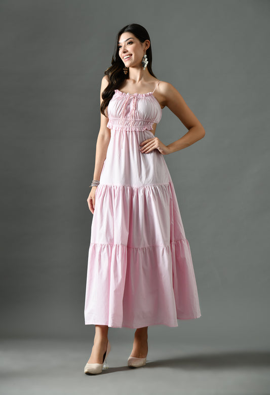Blush Pink Ruched Tube Maxi Dress