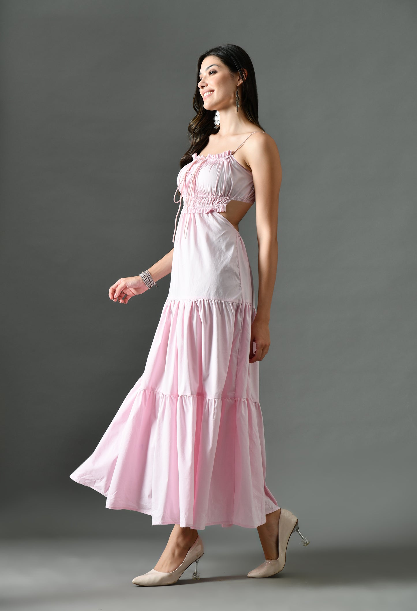 Blush Pink Ruched Tube Maxi Dress