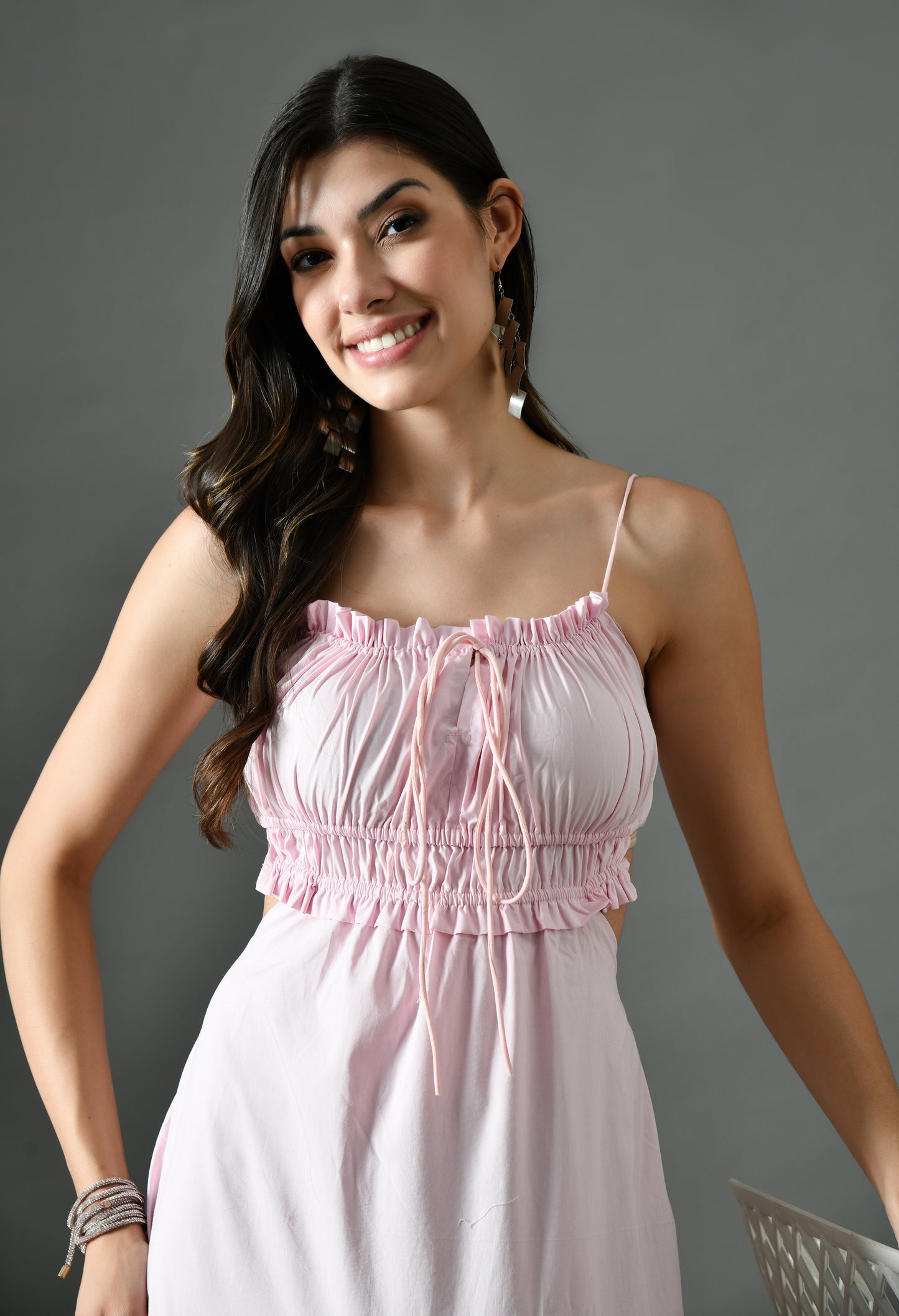 Blush Pink Ruched Tube Maxi Dress