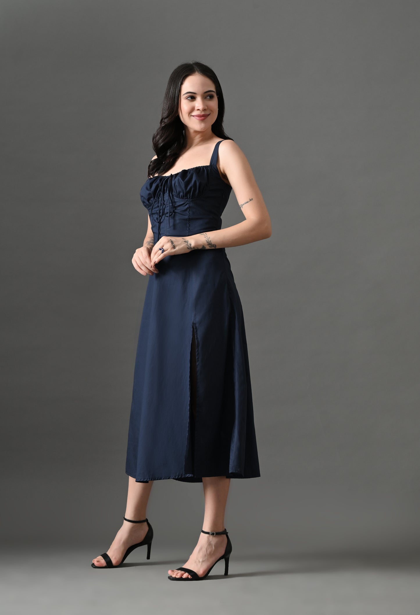 Navy bustier maxi dress