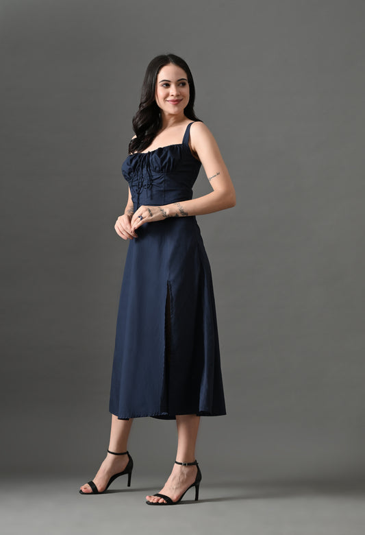 Navy bustier maxi dress