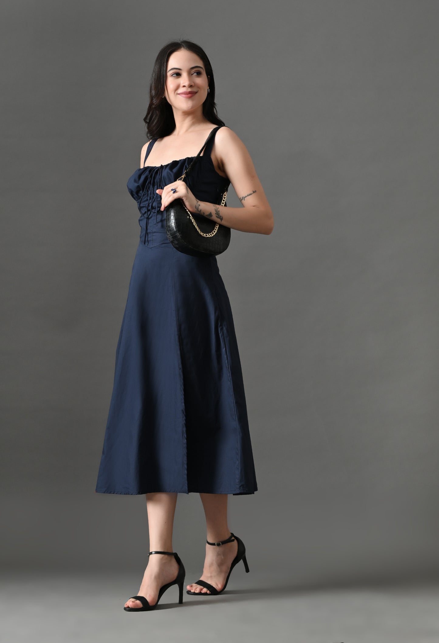 Navy bustier maxi dress