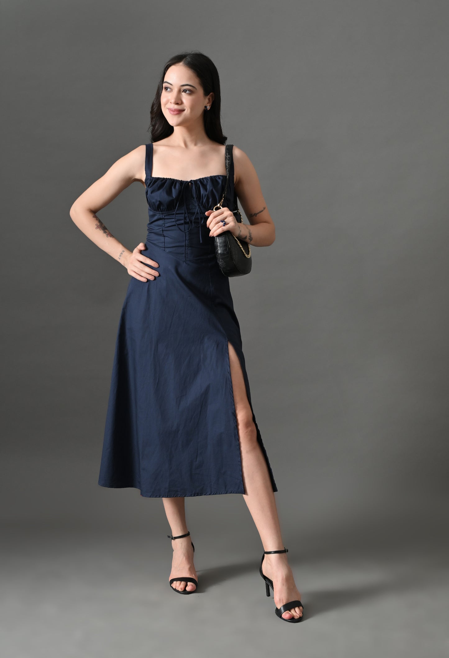 Navy bustier maxi dress