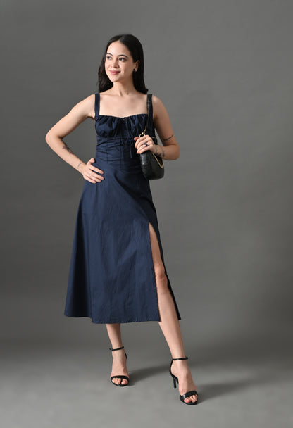 Navy bustier maxi dress