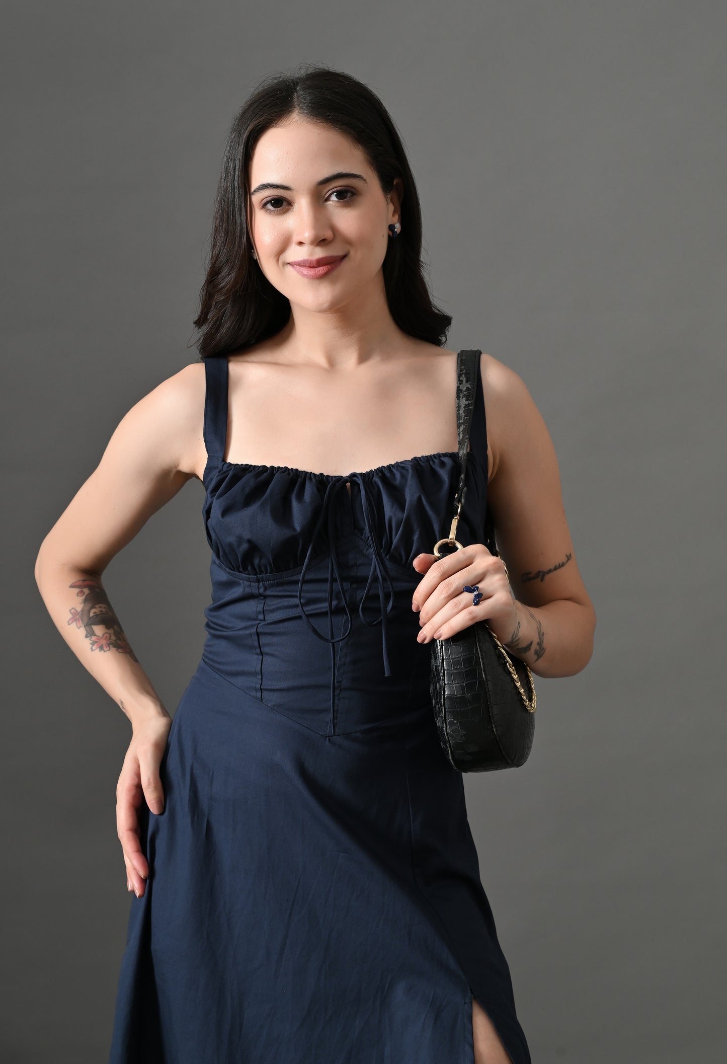 Navy bustier maxi dress