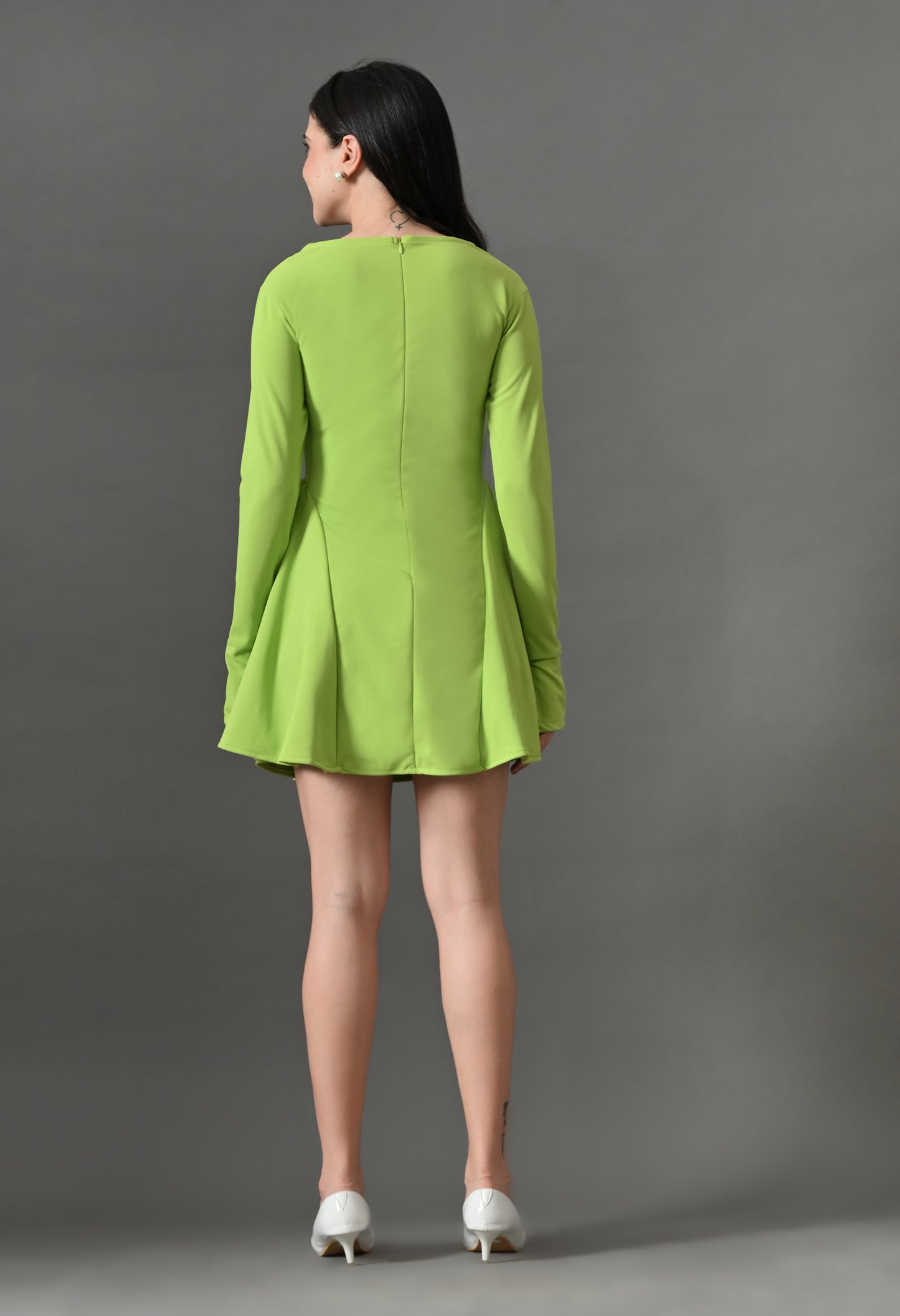 Neon green sweetheart neck mini dress
