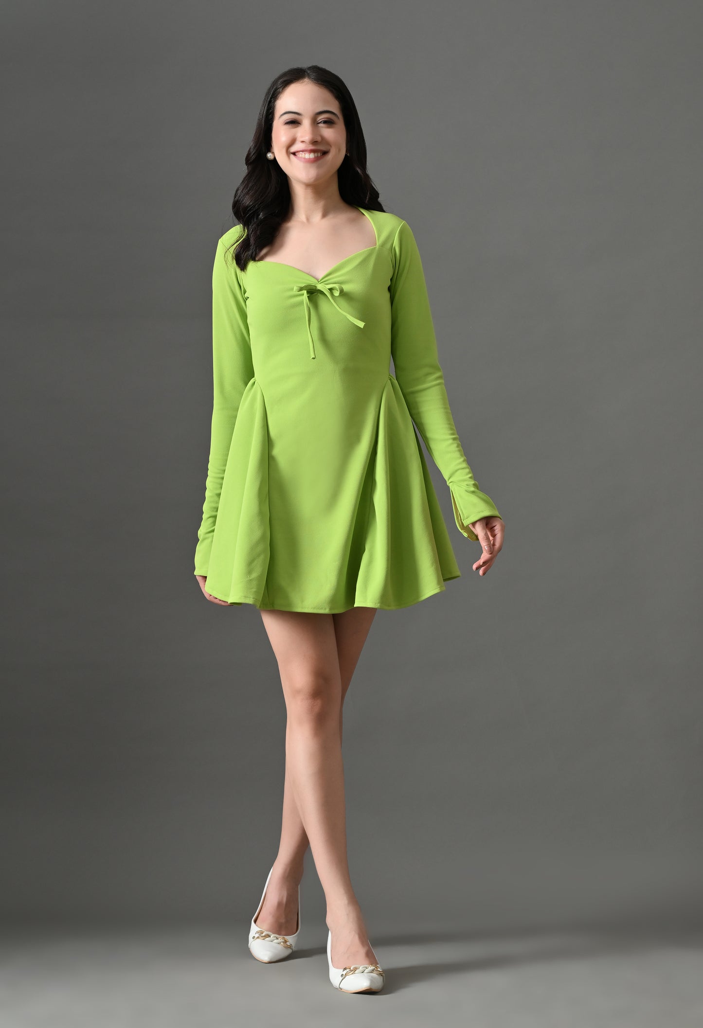 Neon green sweetheart neck mini dress
