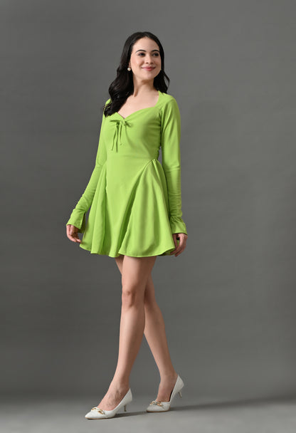 Neon green sweetheart neck mini dress