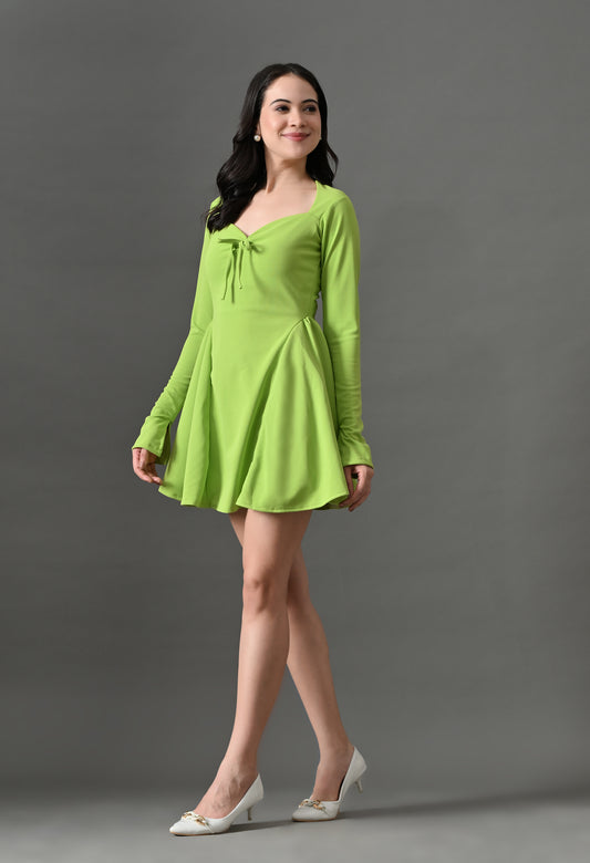 Neon green sweetheart neck mini dress