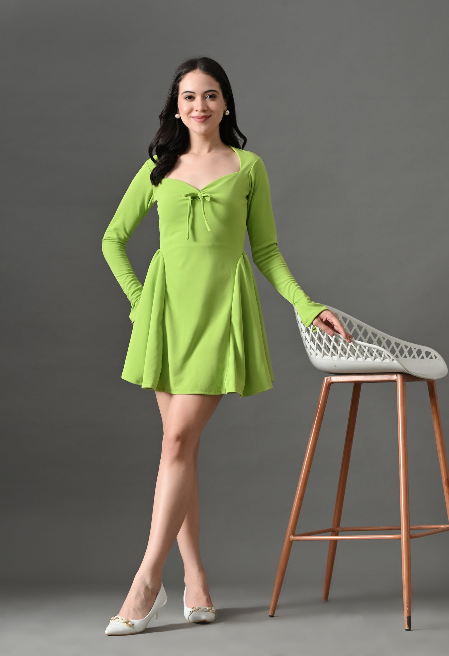 Neon green sweetheart neck mini dress