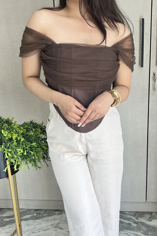 Coffee Mesh Corset Top