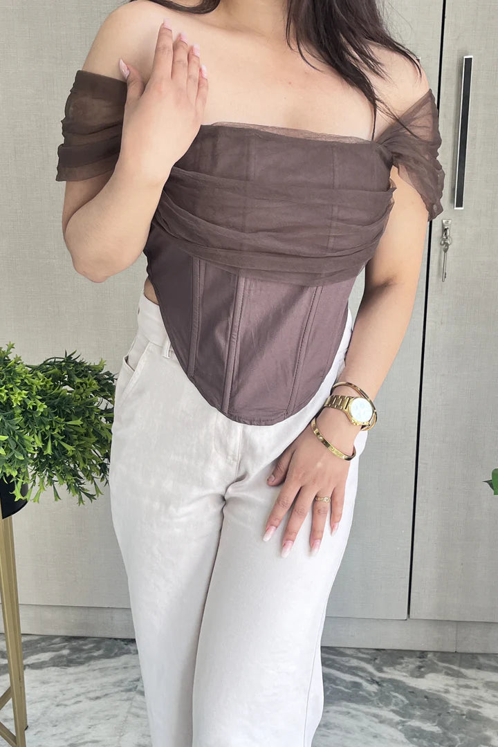 Coffee Mesh Corset Top